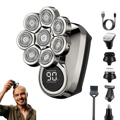 1PCS Head Shavers for Bald Men, 8D Upgraded 6-in-1 Bald Head Shaver, Waterproof Bald Head Shavers for Men Wet/Dry Use, LED Display Electric Razor Type-C Charging 360Close Shave(8730) (Silver)