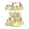 360 Degree Rotation Antique Countertop Cosmetic Storage Box Makeup Organizer Mirror Glass Beauty DisplayGold Spin Large Capacity Holder for Brushes Lipsticks Skincare Toner view 3