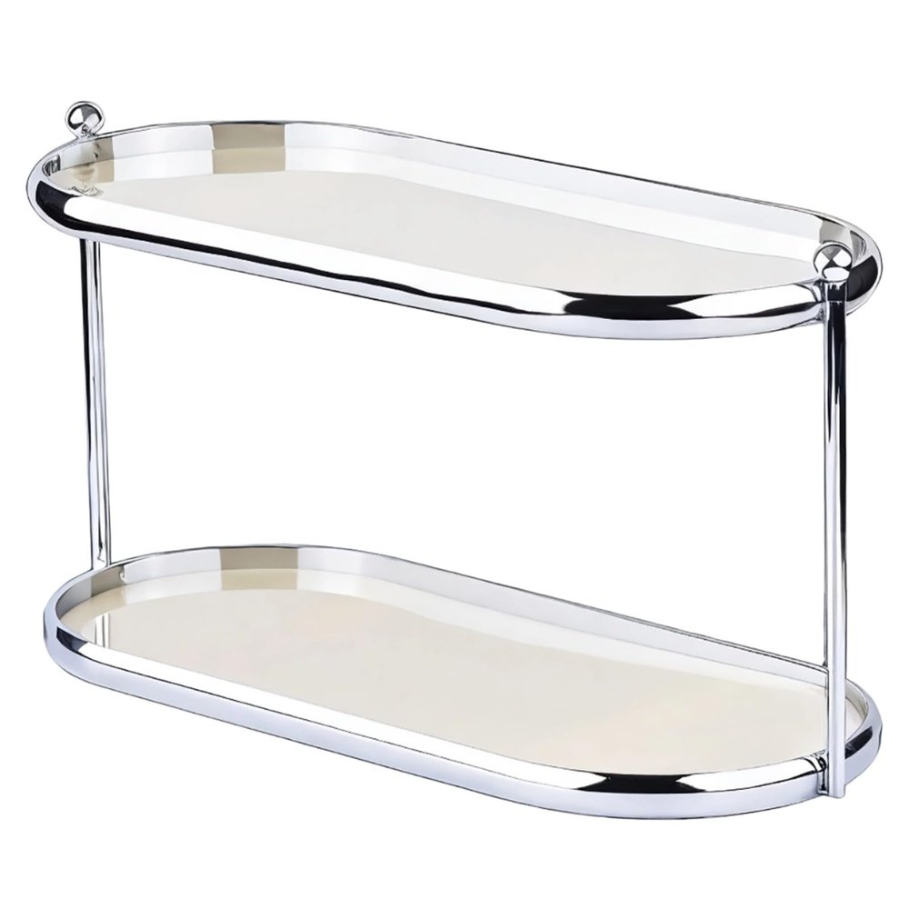 2-Tier Acrylic Tray Perfume Organizer with Stainless Steel Frame, Makeup Storage Rack for Vanity Countertop, 12.6 X 5.3 X 6.7 in, Perfect for Bath Dressers