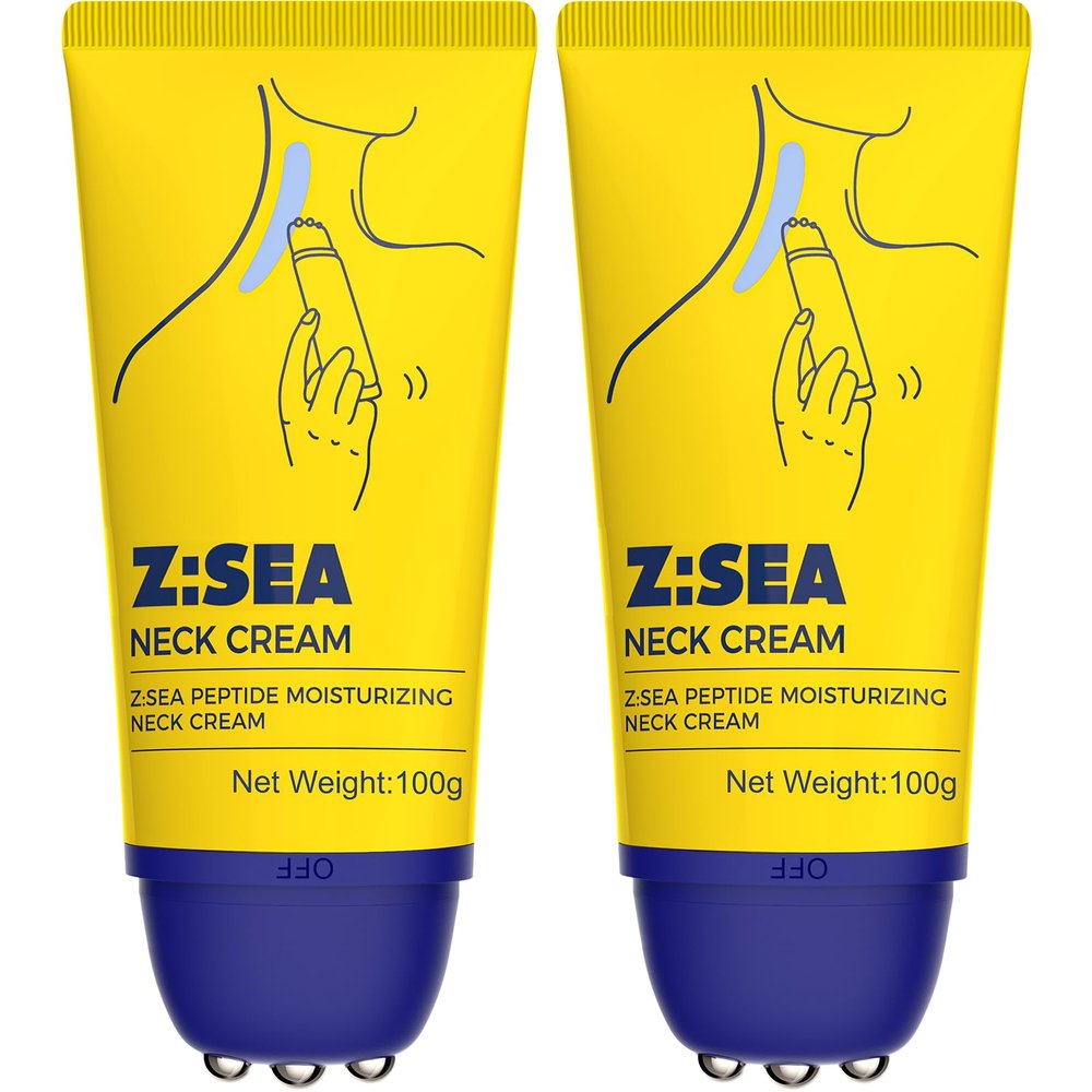 Z:SEA Neck Firming Cream with Roller, Tightening and Lifting Neck & Chest Cream for Crepey Skin, Anti Aging Wrinkle Moisturizer, 3.52 Oz (2 Pack)
