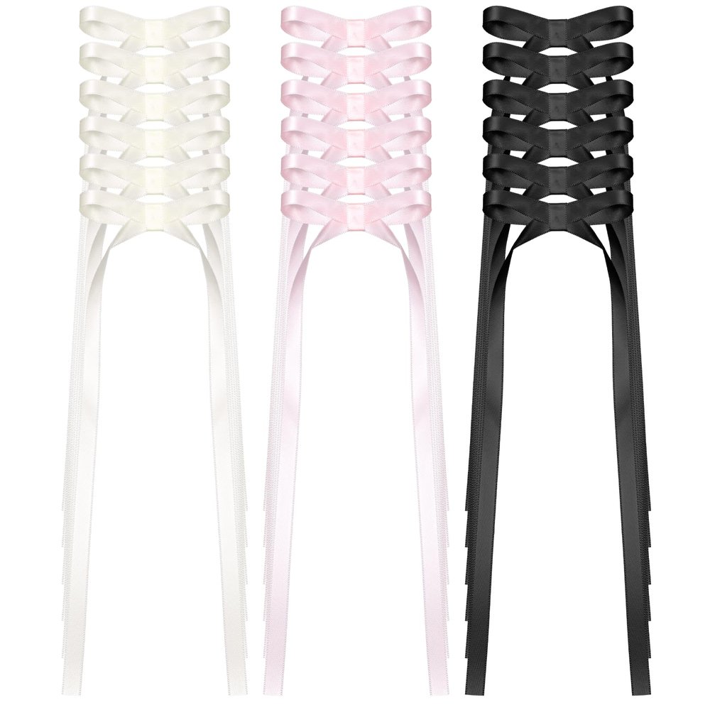 18Pcs Hair Bows with Tassel, 3.74Inch Bow Hair Clips Silky Satin Bowknot Clips with Long Tail for Women Halloween Rave Christmas Wedding Prom Accessories (Beige, Black, Pink)