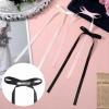 18Pcs Hair Bows with Tassel, 3.74Inch Bow Hair Clips Silky Satin Bowknot Clips with Long Tail for Women Halloween Rave Christmas Wedding Prom Accessories (Beige, Black, Pink) view 3
