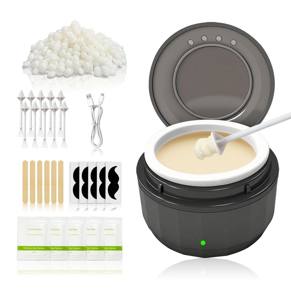 Nose Wax Kit Men & Women, Portable Waxing Kit for Ear Eyebrow Hair Removal, 10ml Mini Wax Warmer with 50g Beads, 6 Applicators, 10 Nose Sticks and 5 Oil Bags (Black)