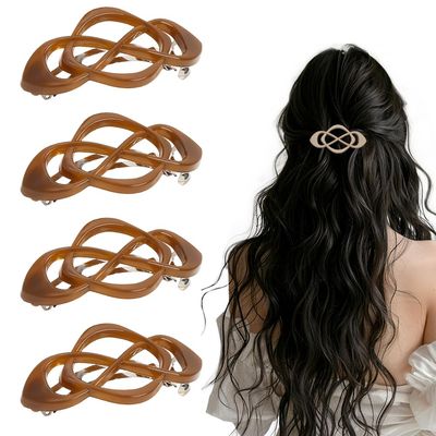 Vintage French Barrette Hair Clips, Hair Barrettes Hair Accessories for Women Girls, Elegant Retro Non Slip Clip with Classic Design Thick to Thin, Stylish Accessories Hair (Jelly Brown, 4PCS)