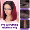 omswet Ombre Burgundy 5x5 HD Lace Closure Bob Wig Human Hair Glueless Wear and Go Wigs for Black Women 200 Density Pre Plucked Pre Bleached Pre Cut Glueless Wig 14 Inch 1B/99J Free Part Bob Wigs view 2
