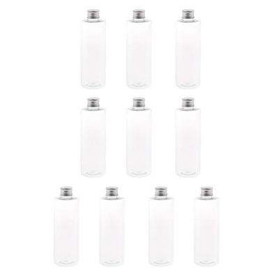 10 Pcs Empty Clear Travel Bottles with Silver Aluminum Liquids Storage Container Cosmetic Makeup Sample Packing Holder(250ml)