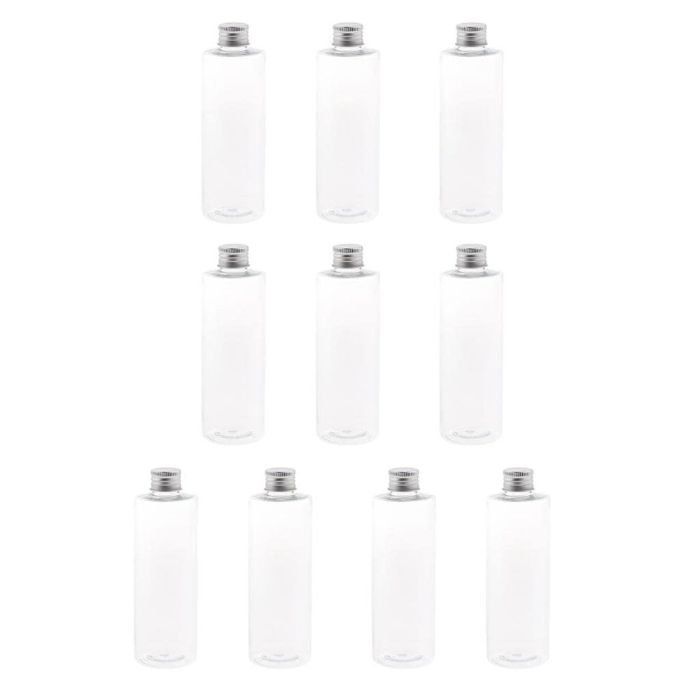 10 Pcs Empty Clear Travel Bottles with Silver Aluminum Liquids Storage Container Cosmetic Makeup Sample Packing Holder(250ml)