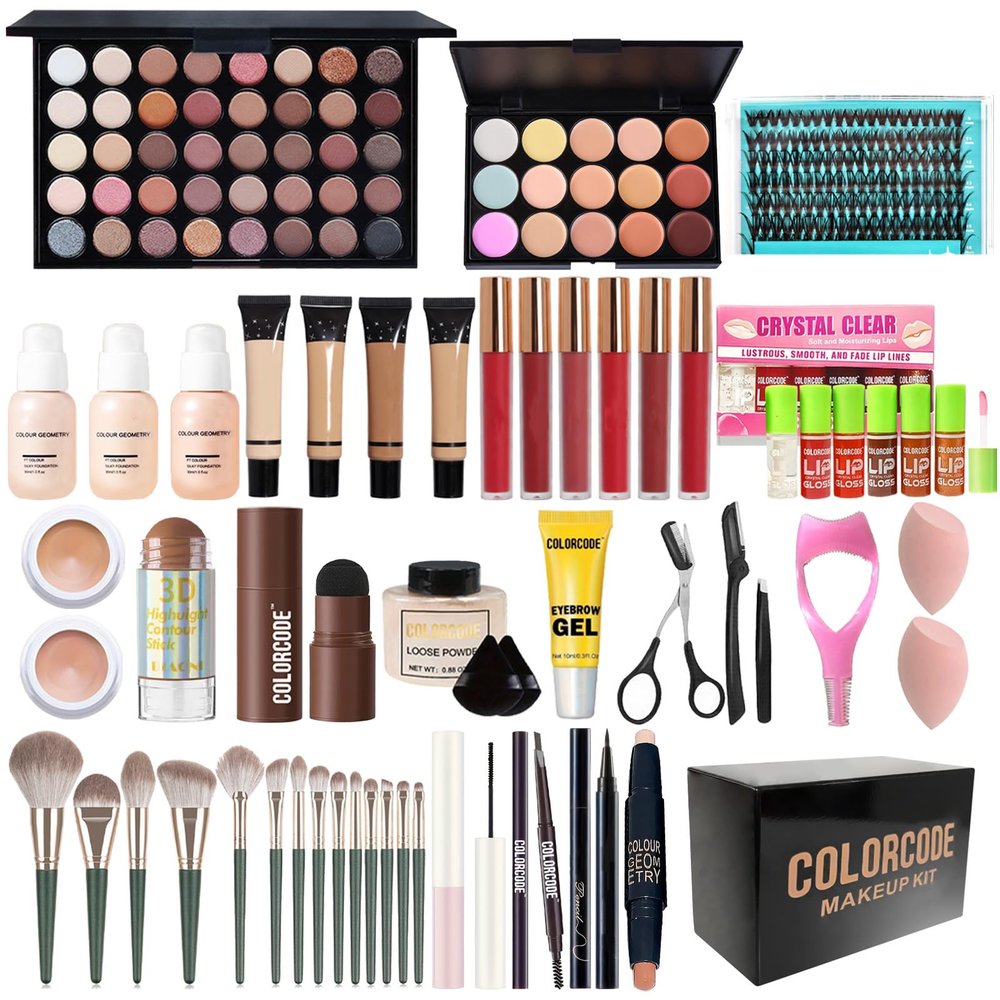 All in One Makeup Kit for Teens, Gifts for Teenagers Girls Women, Professional Makeup Set with Eyeshadow Palette Eyeliner Mascara Face Powder Concealer Foundation Lip Gloss Brush Set False Lash Kit