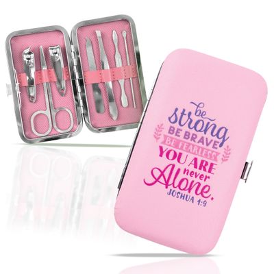 7-Piece Grooming Kit for Women Be Strong and Courageous Joshua 1:9 Compact, Stylish, and Gift-Ready Manicure and Pedicure Kit Nail Clipper Set w/Case Perfect for Men and Women (Light Pink)