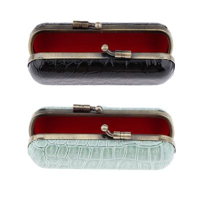 2x PU Texture Lady Lipstick Holder Balm Case W/Mirror Black/Green