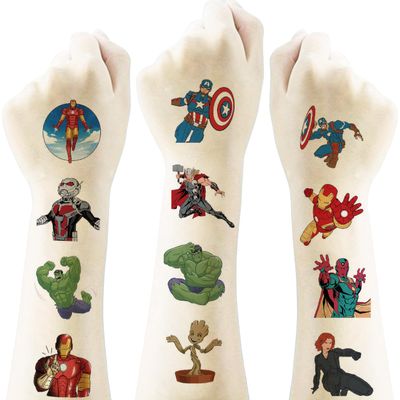 40Sheets Cartoon Avenger Temporary Tattoos for Kids Birthday Party Favors, Cute Avenger Decoration Sticker Gifts for Girl Boys Home Activity Class Prizes Carnival Christmas Rewards