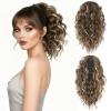 12 Inch Ponytail Extension - Soft Curly Pony Tails Hair Extensions, Claw Clip Ponytail Extension, Synthetic Clip in Ponytail Hair Extensions (Color: Ash Brown with Beige Blonde Highlights) view 1