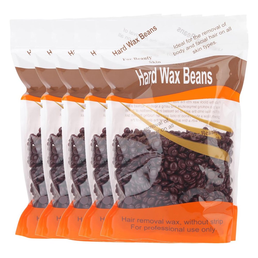 Hard Wax Beans for Face, Underarms, Brazilian & Bikini Hair Removal - 10.6oz Pack of 5 (Chocolate)