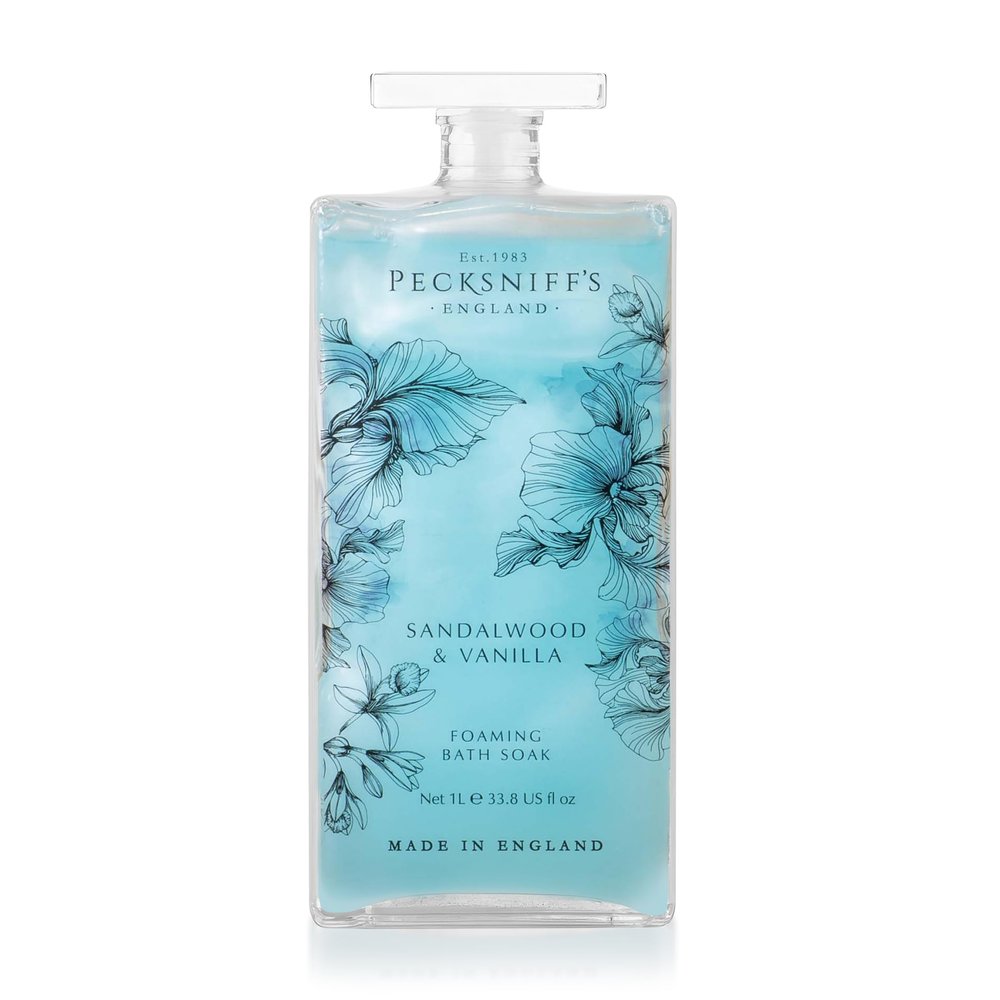 Pecksniffs Sandalwood & Vanilla Foaming Bath Soak  Luxury Bubble Bath, 1L / 33.8 fl oz, Made in England