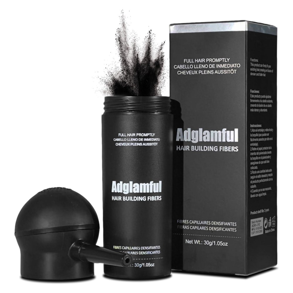 Adglamful Hair Fibers for Thinning Hair, Hair Building Fibers Spray with Spray Applicator, Undetectable & Long-lasting, Instant Hair Coverage for Men & Women (Dark Brown, 30g)