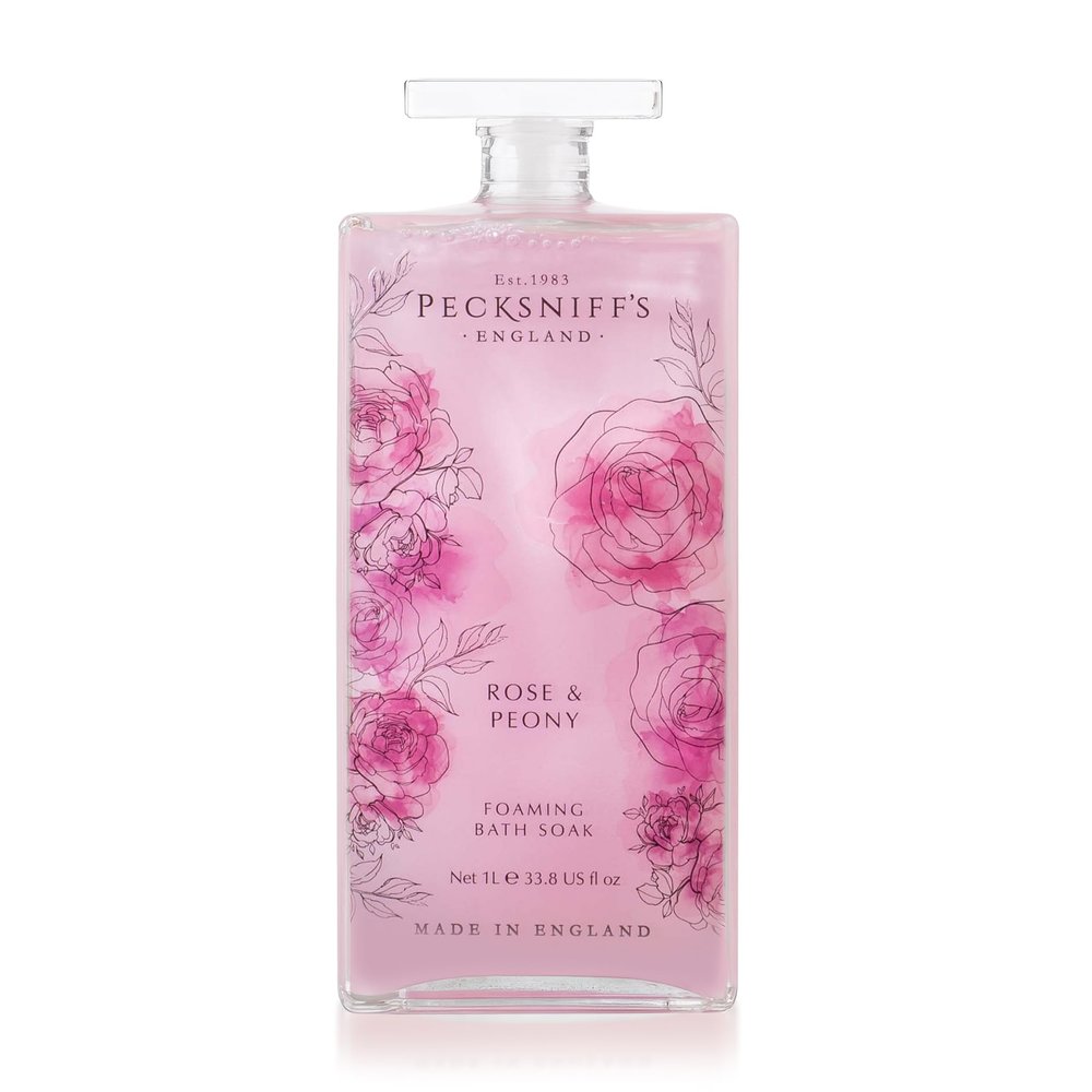 Pecksniffs Rose & Peony Foaming Bath Soak  Luxury Bubble Bath, 1L / 33.8 fl oz, Made in England