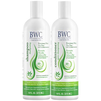 Beauty Without Cruelty Shampoo and Conditioner Set, Clarifying Rosemary Mint Tea Tree Aromatherapy Hair & Scalp Treatment, SLS-Free, Vegan-Friendly & Cruelty-Free, 16 Oz Ea