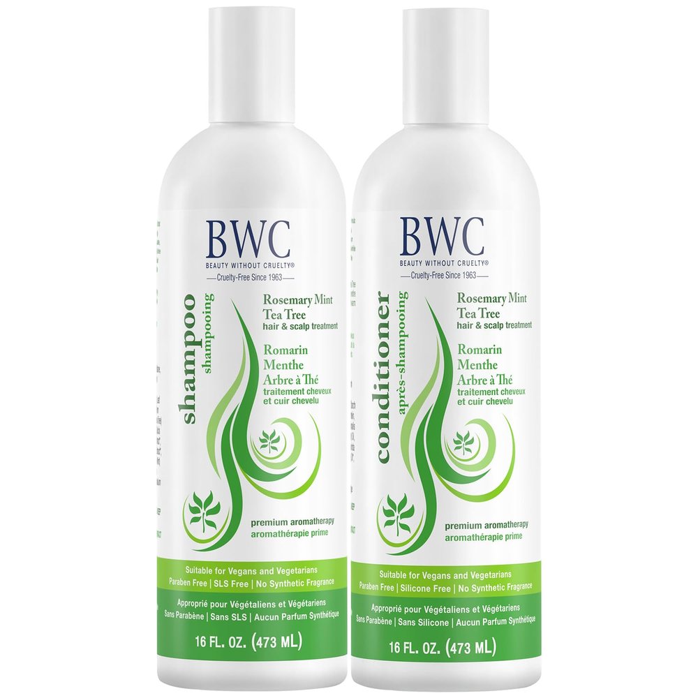 Beauty Without Cruelty Shampoo and Conditioner Set, Clarifying Rosemary Mint Tea Tree Aromatherapy Hair & Scalp Treatment, SLS-Free, Vegan-Friendly & Cruelty-Free, 16 Oz Ea