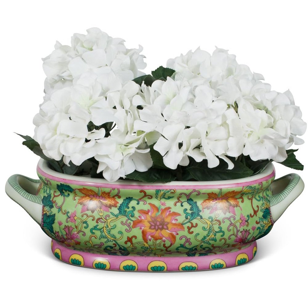 ChinaFurnitureOnline Famille Rose Style Ceramic Asian Footbath Planter