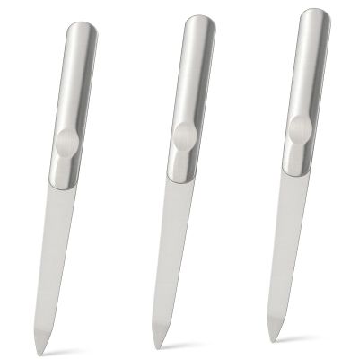 3PCS Stainless Steel Diamond Nail Files Double-Sided Heavy Duty Metal Files for Natural, with Anti-Slip Grip
