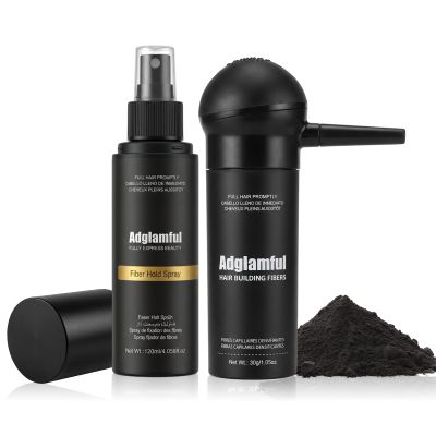 Adglamful Hair Building Fibers Kit for Thinning Hair, Hair Thickening Fiber & Hold Spray for Instant Natural Finish, Long-Lasting Coverage, Conceals Sparse Roots & Hairline- Dark Brown, 30g+120ml
