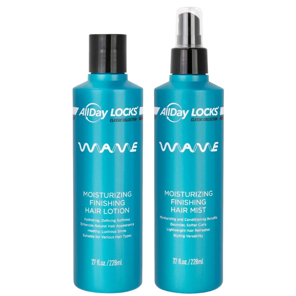 AllDay Locks Classic Wave Hair Lotion (7.7 oz) & Hair Mist (7.7 oz) Bundle | Moisturizing & Conditioning Curl-Enhancer | Silky, Vibrant Bounce | Argan-Oil Infused
