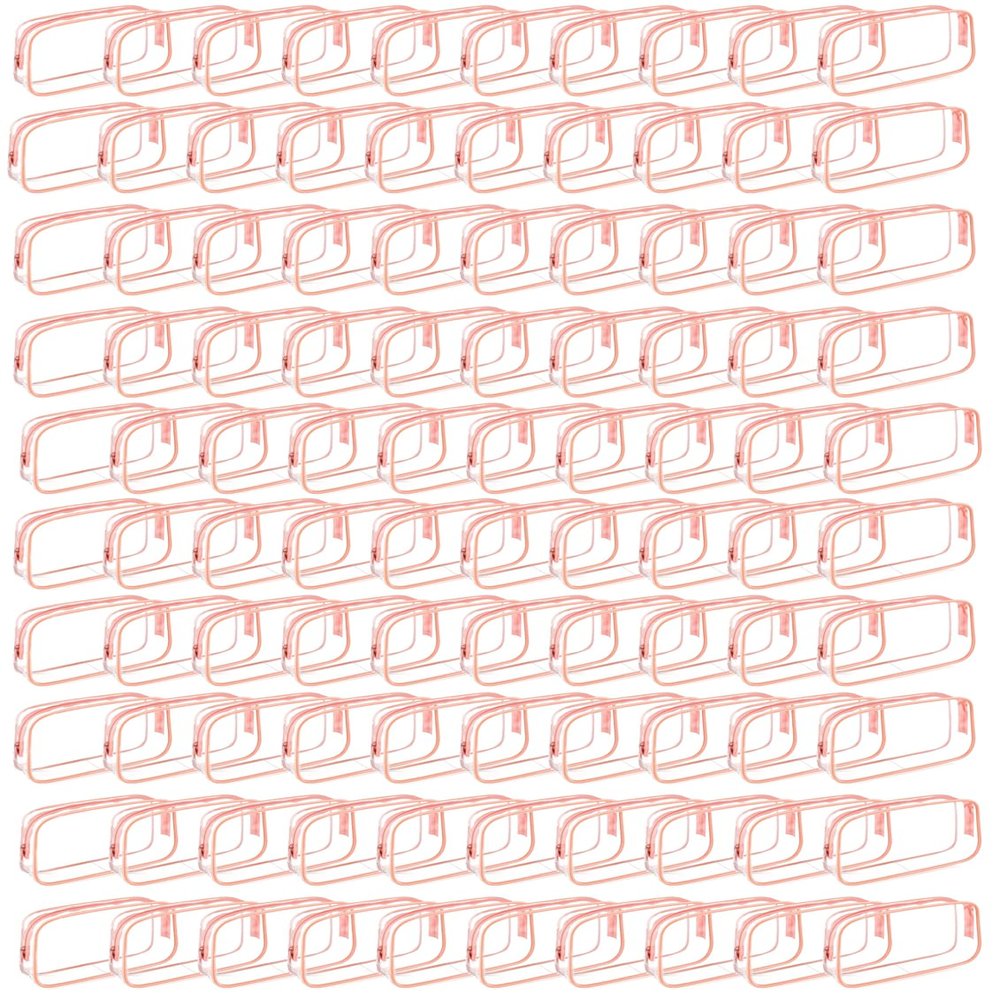 100 Pcs Clear Makeup Bags Bulk Tsa Approved Toiletry Bag for Travel Transparent Cosmetic Bag PVC Waterproof Travel Small Pouches with Zipper for Men and Women (pink)