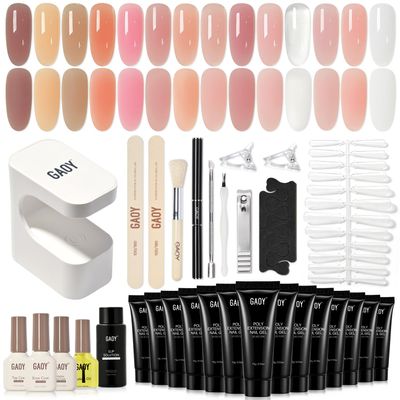 GAOY Poly Gel Nail Extension Kit with UV Light, 14 Colors Nude Pink Clear Jelly Builder Gel, All-in-One Starter Kit for French Manicure, Salon & DIY Home Nail Art, Love Letter