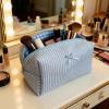10 Pcs Cotton Quilted Makeup Bag Bulk Bow Stripe Cosmetic Pouch Gingham Make up Bag Coquette Aesthetic Makeup Pouch with Zipper Travel Portable Case Preppy Gifts for Women (Blue) view 3