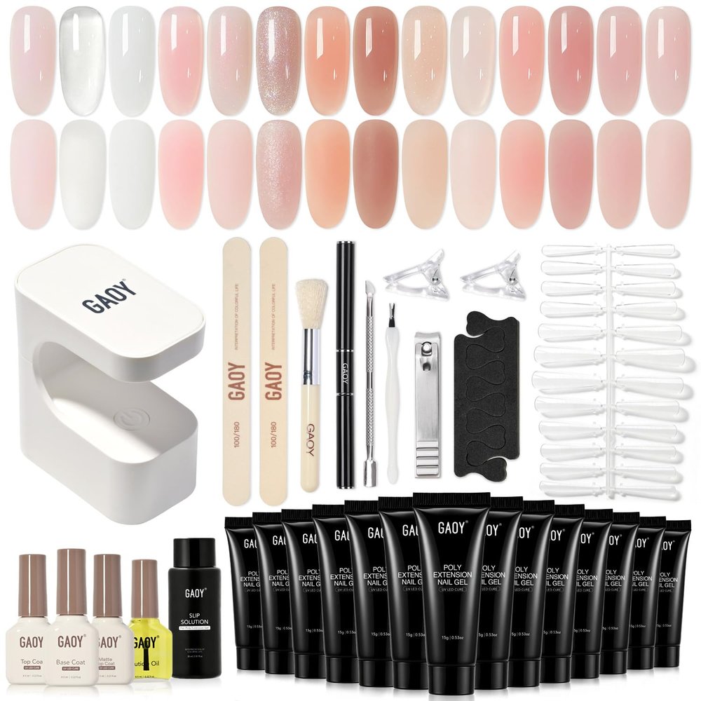 GAOY Poly Gel Nail Extension Kit with UV Light, 14 Colors