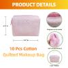 10 Pcs Cotton Quilted Makeup Bag Bulk Bow Stripe Cosmetic Pouch Make up Bag Bridesmaid Gifts Makeup Pouch with Zipper Travel Portable Case Preppy Gifts for Women (Pink) view 2