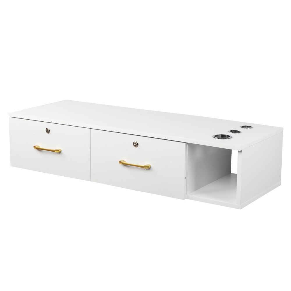 Classic Salon Wall Mount Styling Station,Salon Spa Locking Cabinet,Styling Barber Station for Hair Stylist,Wood Barber Beauty Storage Cabinet,with Drawers,for Barbers Shop, Home, Bathroom (White)