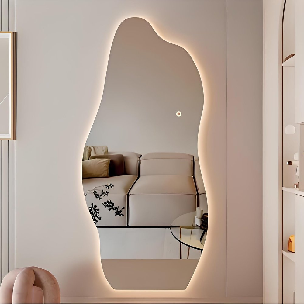 16x59in Asymmetrical Led Full Length Mirror - Illuminated Bathroom Dressing Table Mirror - Leaning Against The Wall Or Wall-Mounted