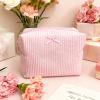 10 Pcs Cotton Quilted Makeup Bag Bulk Bow Stripe Cosmetic Pouch Gingham Make up Bag Coquette Aesthetic Makeup Pouch with Zipper Travel Portable Case Preppy Gifts for Women (Blue 5pcs+Pink 5pcs) view 3