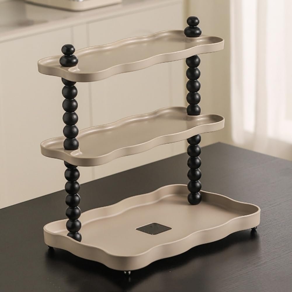 3-Layer Resin Storage Rack Countertop Organizer for Makeup Skincare Mugs & Perfume Versatile Desktop Shelf for Bathroom Solid Construction(Natural)