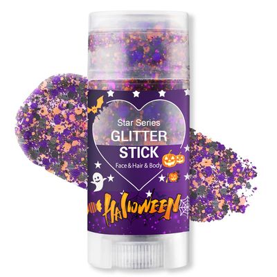 Halloween Body Glitter Stick, Black Orange Purple Sequin Hair Glitter for Rumi Costume Cosplay and Tattoos Makeup, Chunky Glitter Face Paint, Waterproof Face Glitter Gel for Glirs and Women