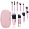 10Pcs Pink Travel Makeup Brush Set with Cosmetic Bag, Mini Makeup Brushes Set, Portable Make Up Brushes for Foundation, Eyeshadow, Blush and On the Go Application view 1