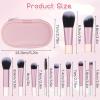 10Pcs Pink Travel Makeup Brush Set with Cosmetic Bag, Mini Makeup Brushes Set, Portable Make Up Brushes for Foundation, Eyeshadow, Blush and On the Go Application view 2