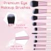 10Pcs Pink Travel Makeup Brush Set with Cosmetic Bag, Mini Makeup Brushes Set, Portable Make Up Brushes for Foundation, Eyeshadow, Blush and On the Go Application view 3