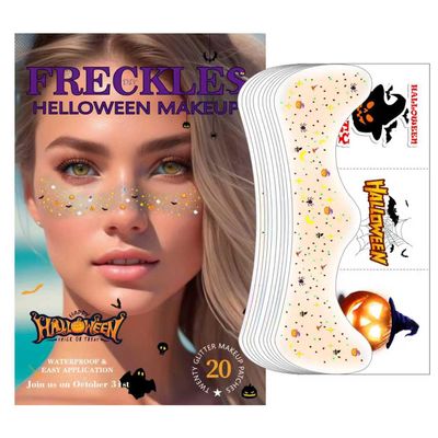20 Pcs Halloween Face Gems Glitter Freckles Tattoos - Waterproof Face Jewels with Pumpkin Ghost Designs - Sparkling Face Makeup Stickers for Women, Kids, Party & Rave Supplies