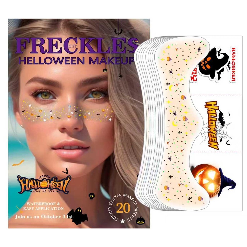 20 Pcs Halloween Face Gems Glitter Freckles Tattoos - Waterproof Face Jewels with Pumpkin Ghost Designs - Sparkling Face Makeup Stickers for Women, Kids, Party & Rave Supplies