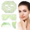 Demissle 4 Pcs Jade Eye Mask Jade Stone Facial Mask Scrap Massage Tool Hair Comb Facial Eye Cooling Stone Massage Tools for Puffy Eyes Dark Circles Gift (Light Green) view 1