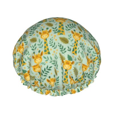 Adorable Giraffe and Leaves Shower Cap Double Waterproof Bathing Shower Caps