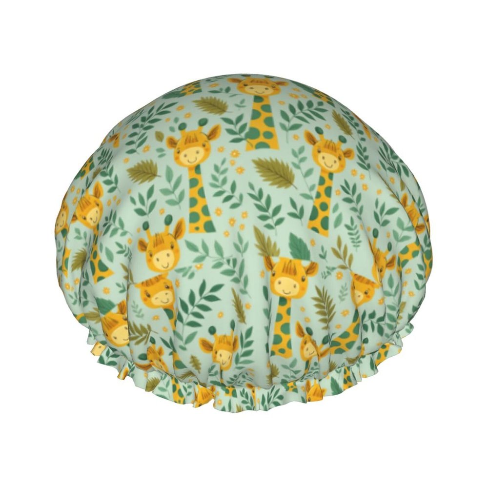 Adorable Giraffe and Leaves Shower Cap Double Waterproof Bathing Shower Caps