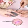 2Pcs Resin Nail Art Palette, Nail Painting Mixed Color Palette Polish Palettes with Stainless Stirring Rod Art Painting Mixed Color Palettes with Spatula Gilded Edge Mixing Tray (Pink+Grey) view 3