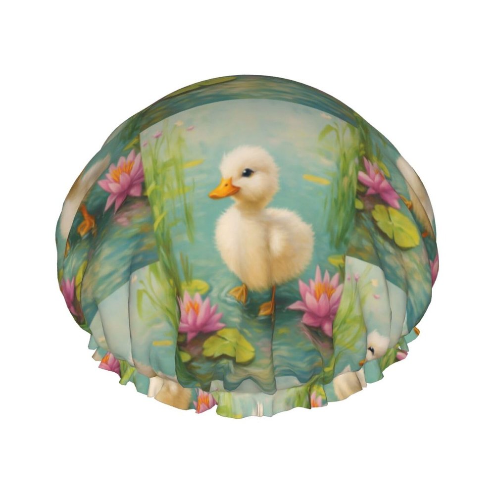 Adorable White Duck and Lotus Shower Cap Double Waterproof Bathing Shower Caps