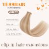 TESSHAIR 6PCS Clip in Hair Extensions Real Human Hair Short Clip in Extensions for Women Short Straight Hairpieces to Add Volume and Highlights 14 Inch Golden Brown & Bleach Blonde view 2
