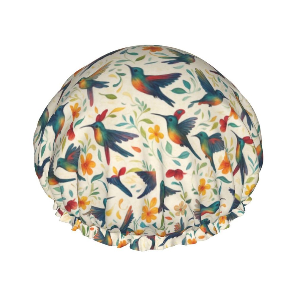 Tropical Hummingbirds and Orange Flowers Shower Cap Double Waterproof Bathing Shower Caps