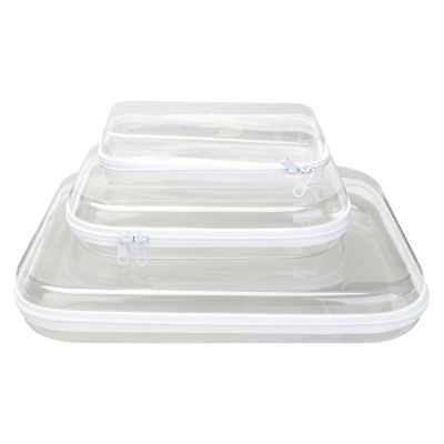 3 Pcs Transparent Zip Storage Bags for Toys, Makeup, Toiletries - Durable Hard Plastic, Easy-Clean, Multi-Size Organizer for Daily & Travel Use, Pet Accessories