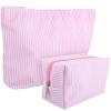 2 Pcs Makeup Bag Set, Pink Striped Cosmetic Pouch for Women Travel,Cute Toiletry Bag with Zipper,Makeup Pouch Bag Aesthetic Cosmetic Purse Pouch Skincare Brushes Storage Organizer(Rose Pink) view 1